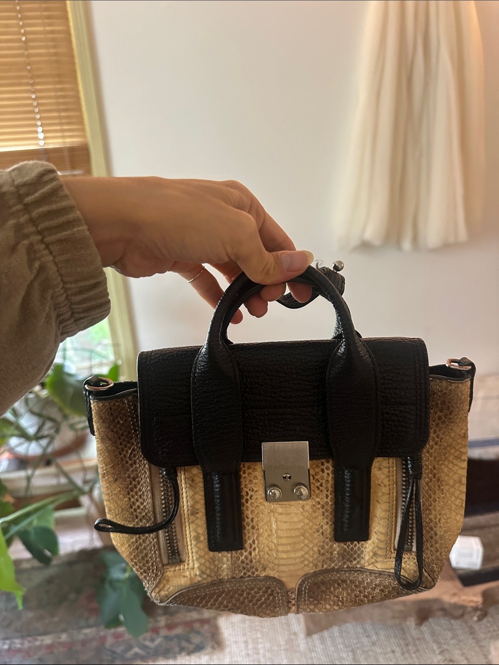 3.1 Phillip Lim Black and Beige Textured Mini Satchel